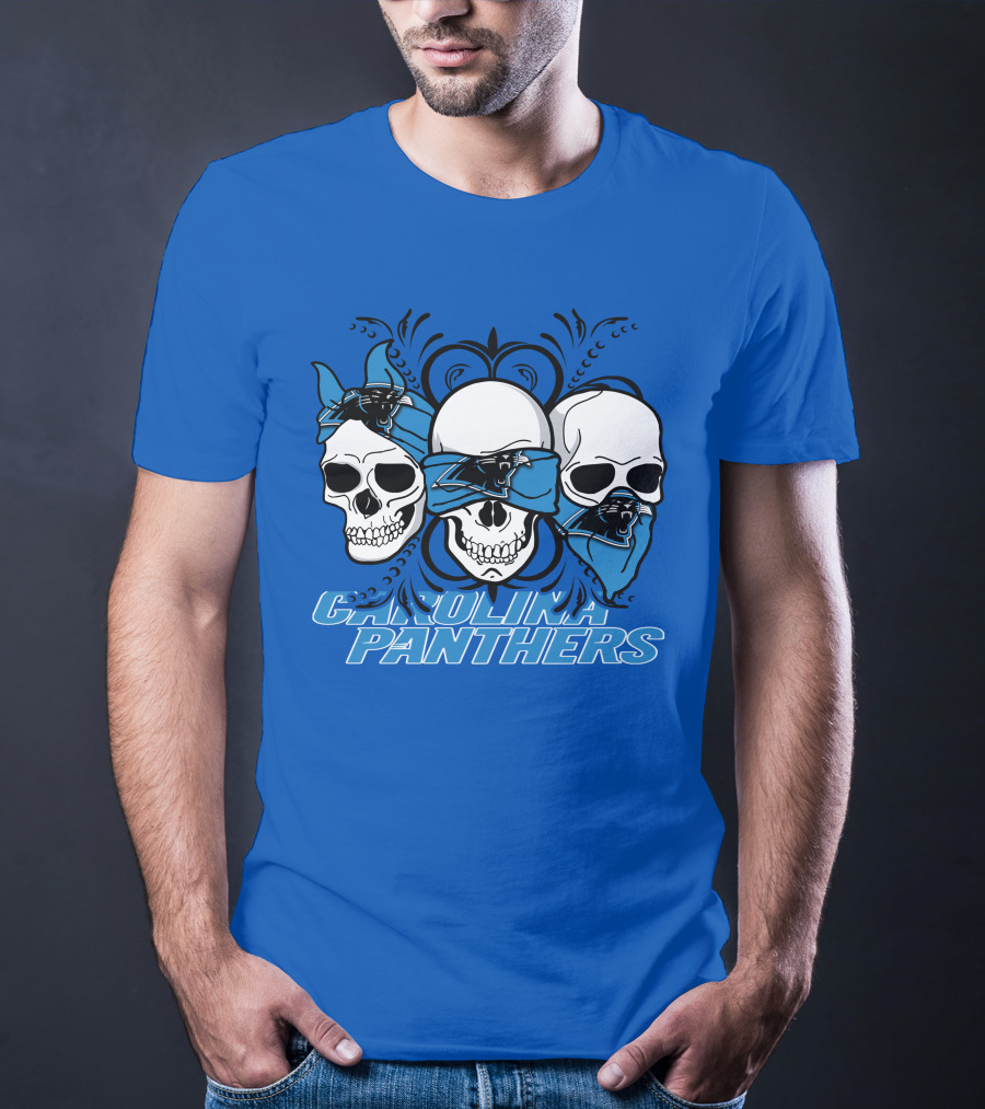 3 Skull CAROLINA PANTHERS Blindfolded Bandana T-Shirt