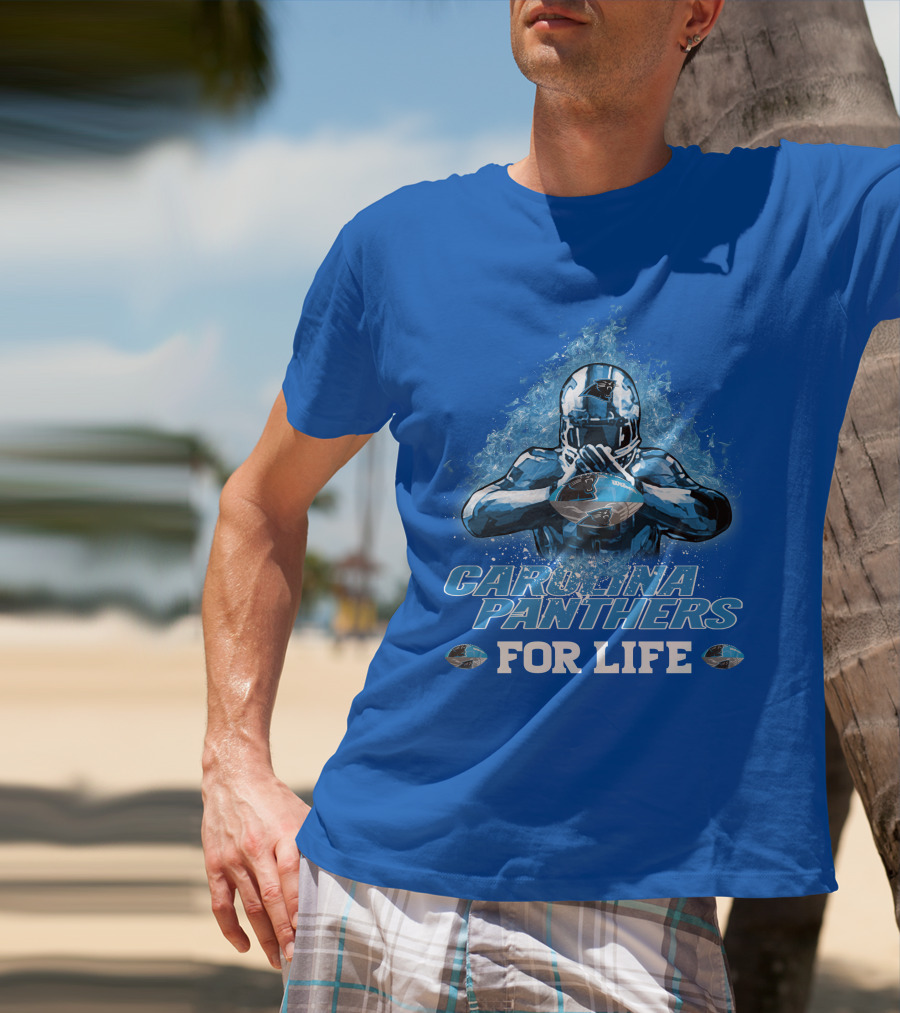 CAROLINA PANTHERS FOR LIFE Football Player Holding Helmet T-Shirt