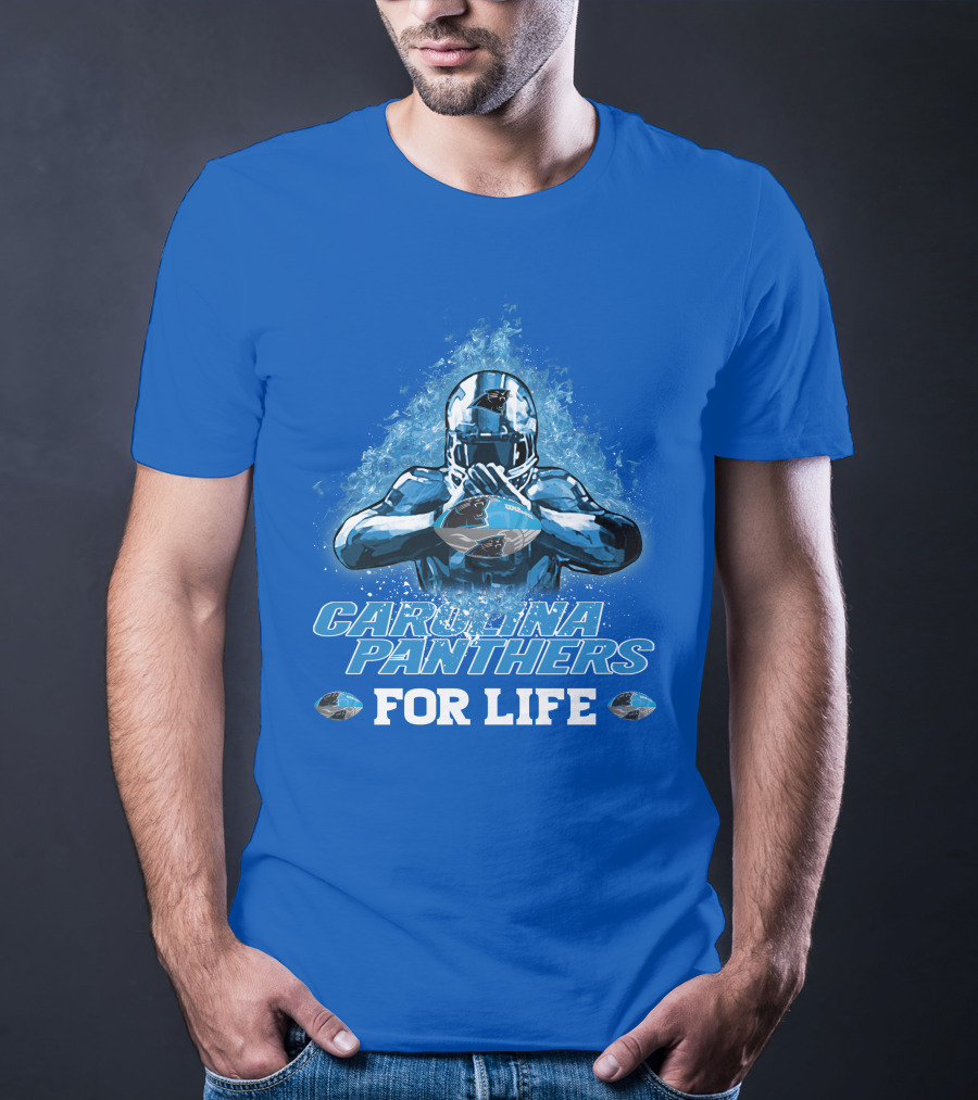 CAROLINA PANTHERS FOR LIFE Football Player Holding Helmet T-Shirt