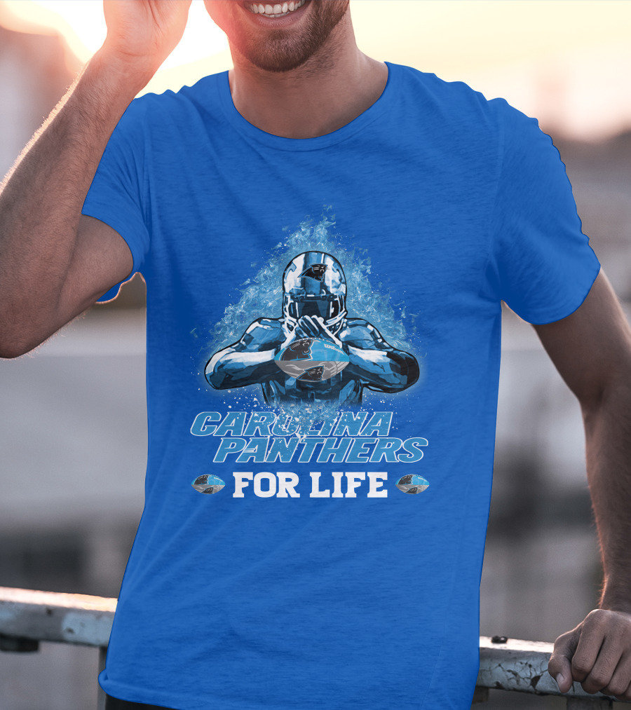 CAROLINA PANTHERS FOR LIFE Football Player Holding Helmet T-Shirt