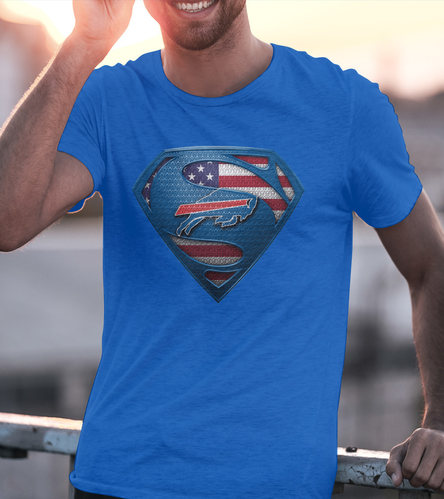 Spm Buffalo Bills Superman Shield American Flag T-Shirt