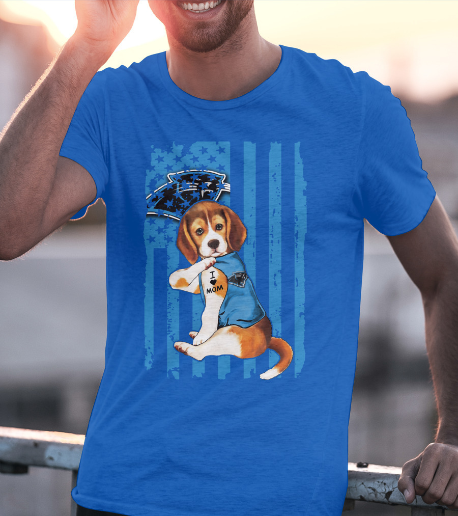Beagle I Love Mom Carolina Panthers NFL Puppy Fan T-Shirt