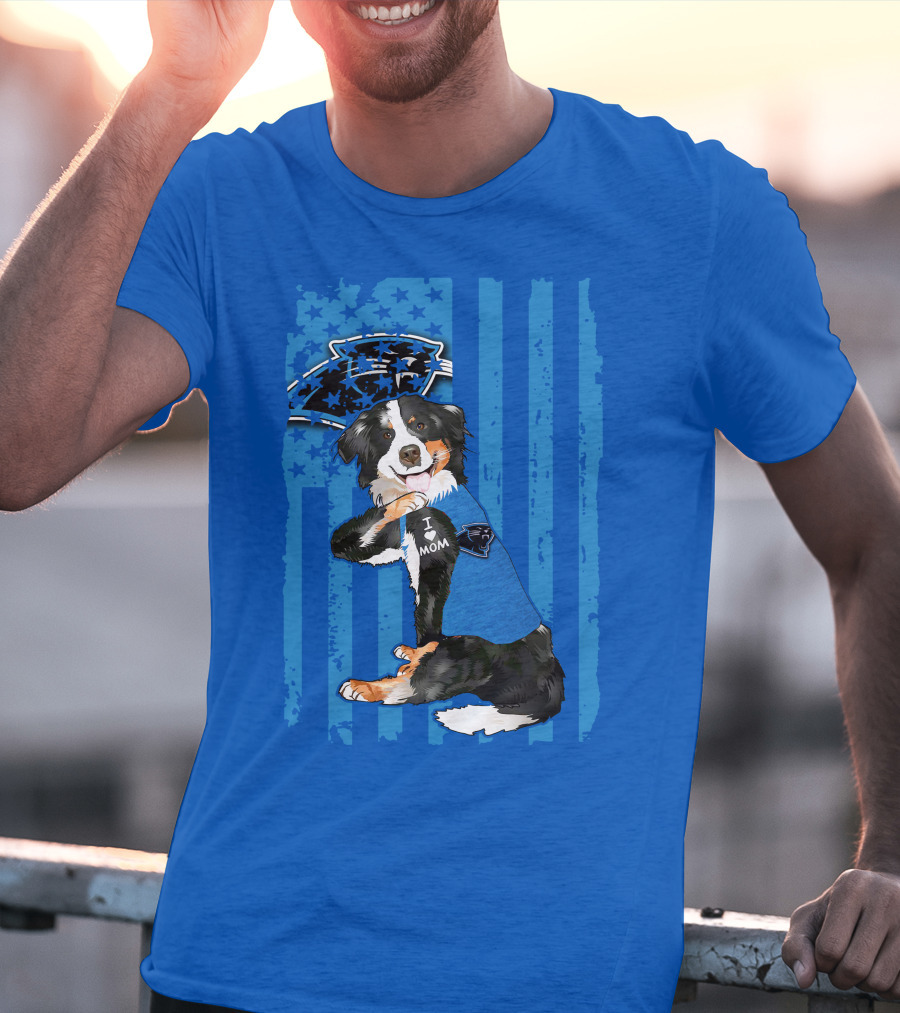Border Collie I Love Mom Carolina Panthers T-Shirt
