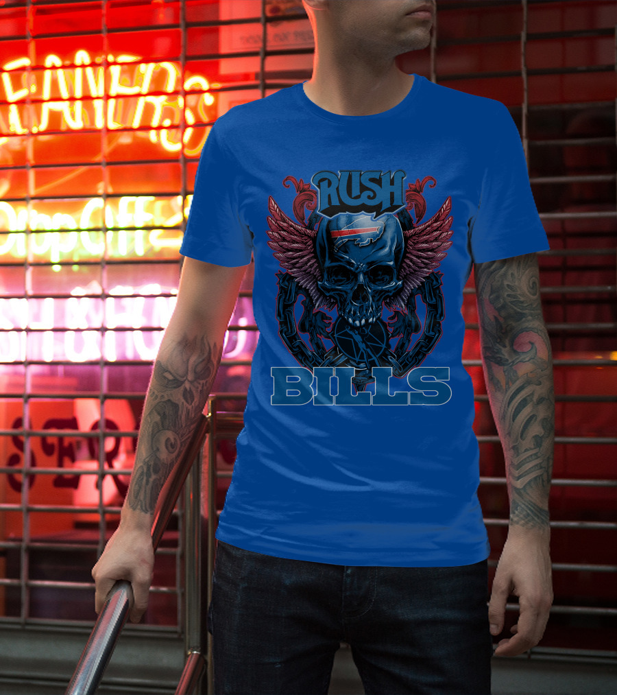 Rush Buffalo Bills Skull With Wings And Chains T-Shirt
