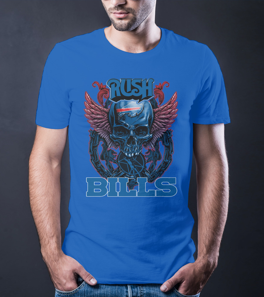 Rush Buffalo Bills Skull With Wings And Chains T-Shirt