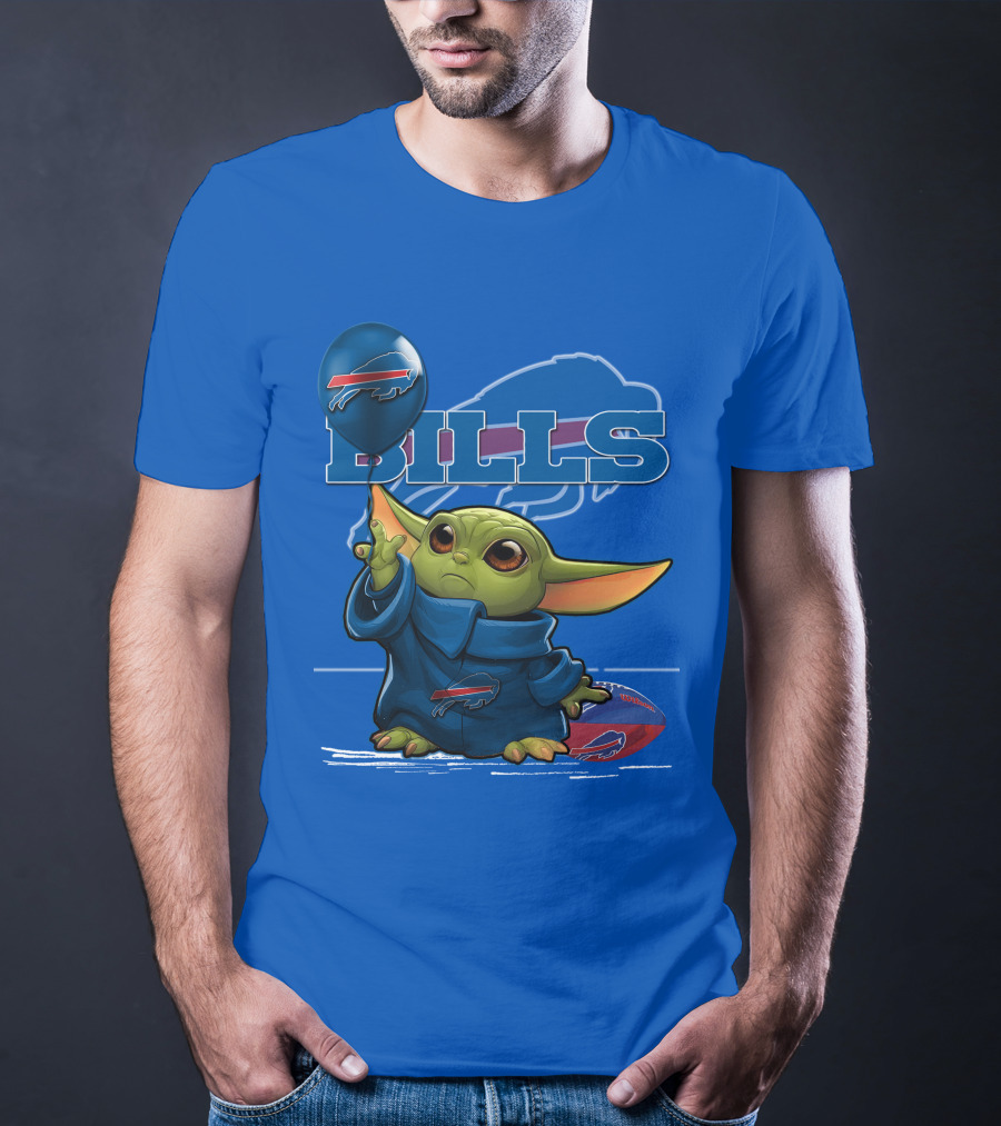 Yoda V1 Buffalo Bills Baby Alien Holding Buffalo Bills Balloon Football T-Shirt