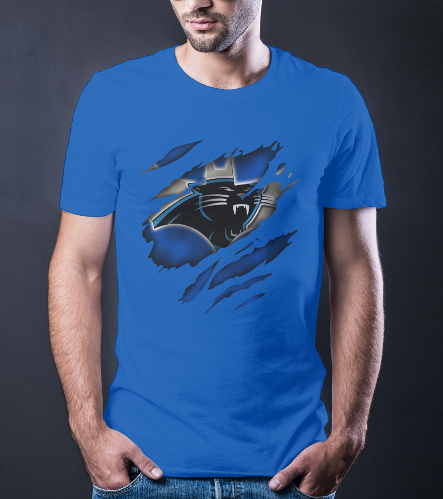 Carolina Panthers 25 Roaring Panther Claw Mark Blue T-Shirt
