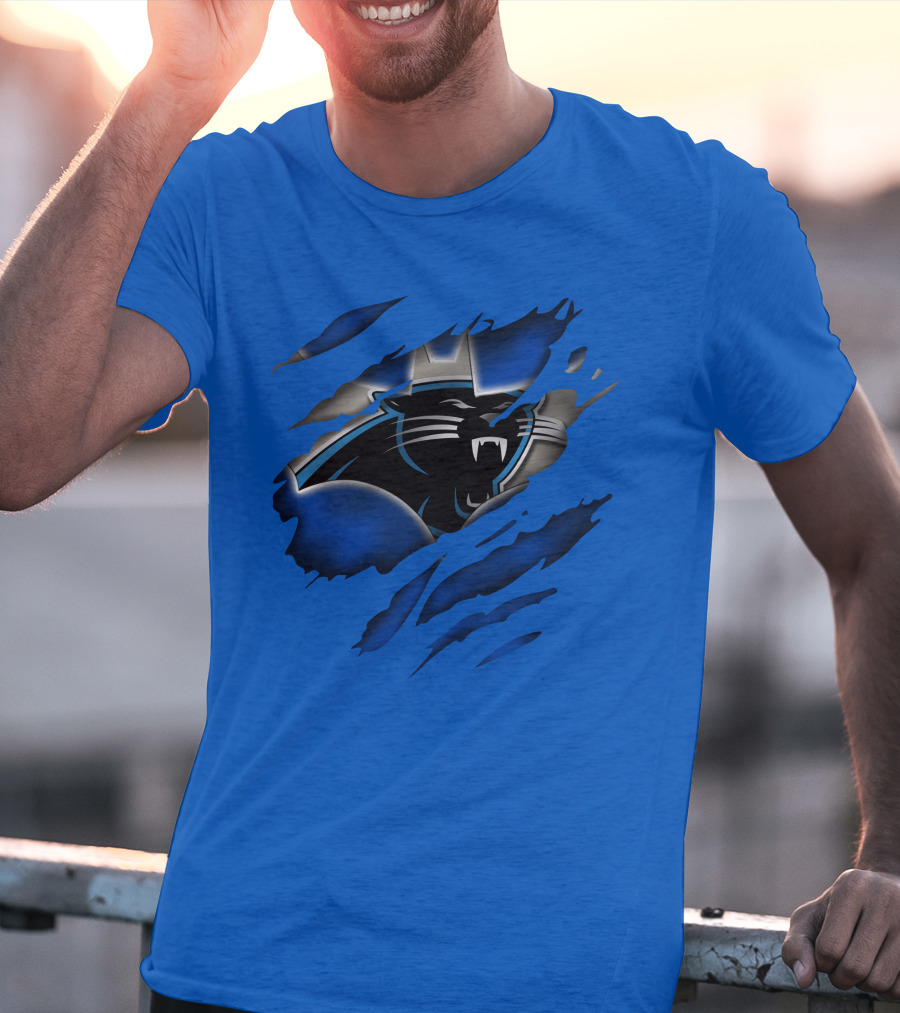 Carolina Panthers 25 Roaring Panther Claw Mark Blue T-Shirt