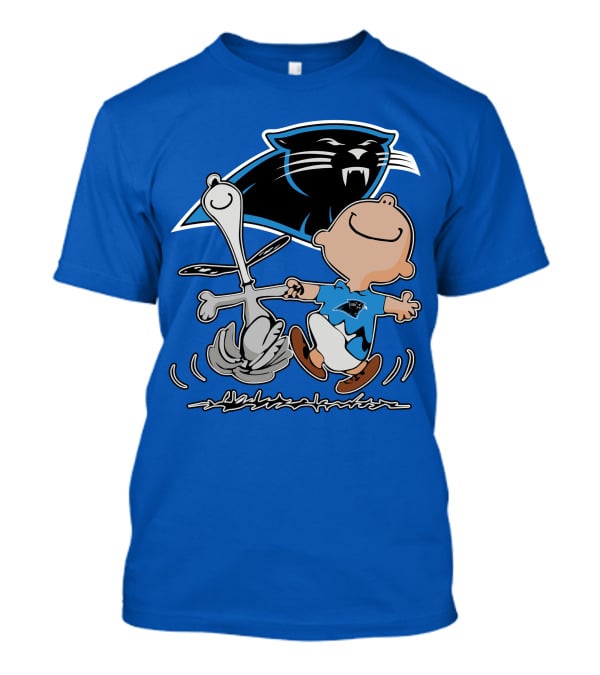 Carolina Panthers 27 Dance With Cartoon Dog And Boy Football Team T-Shirt
