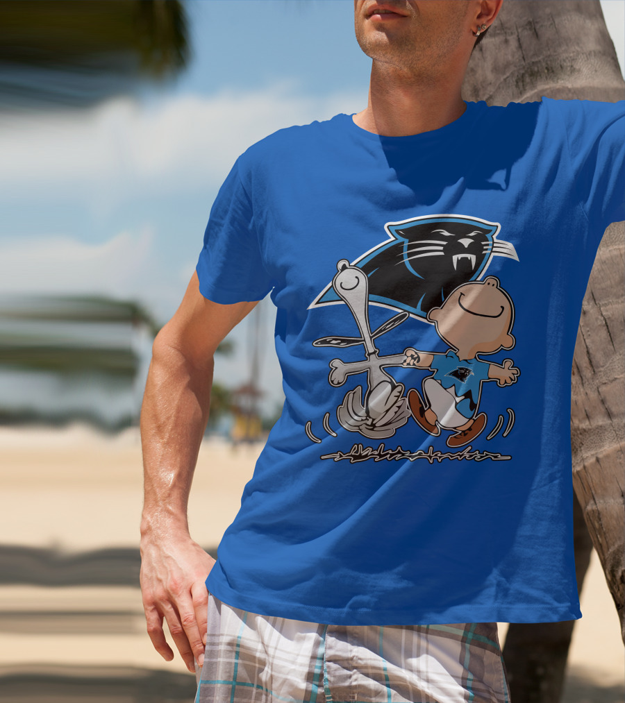 Carolina Panthers 27 Dance With Cartoon Dog And Boy Football Team T-Shirt