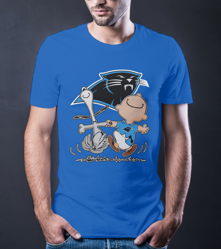 Carolina Panthers 27 Dance With Cartoon Dog And Boy Football Team T-Shirt