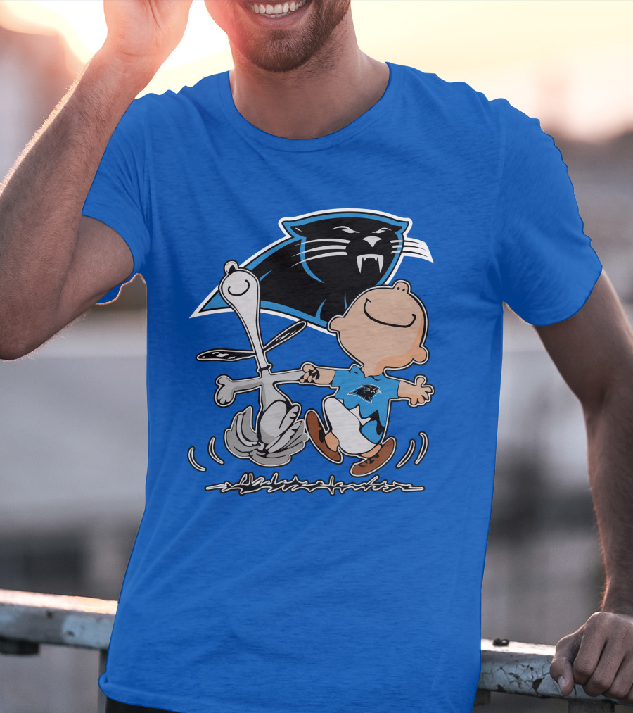 Carolina Panthers 27 Dance With Cartoon Dog And Boy Football Team T-Shirt