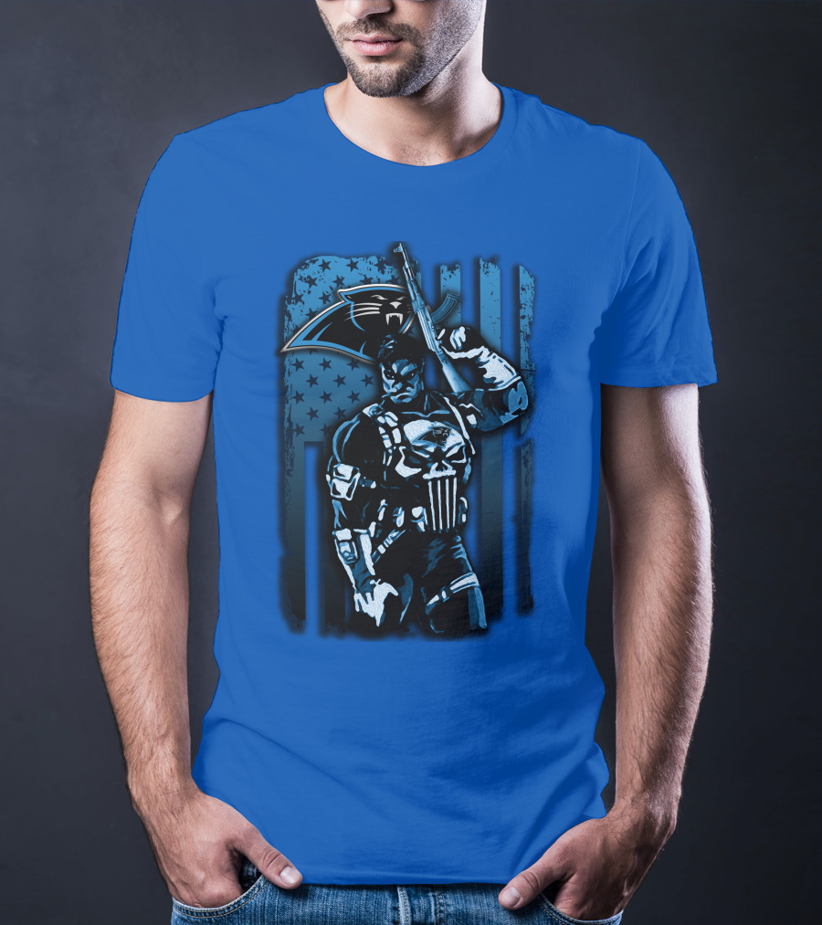 Carolina Panthers 31 Punisher Blue Flag T-Shirt