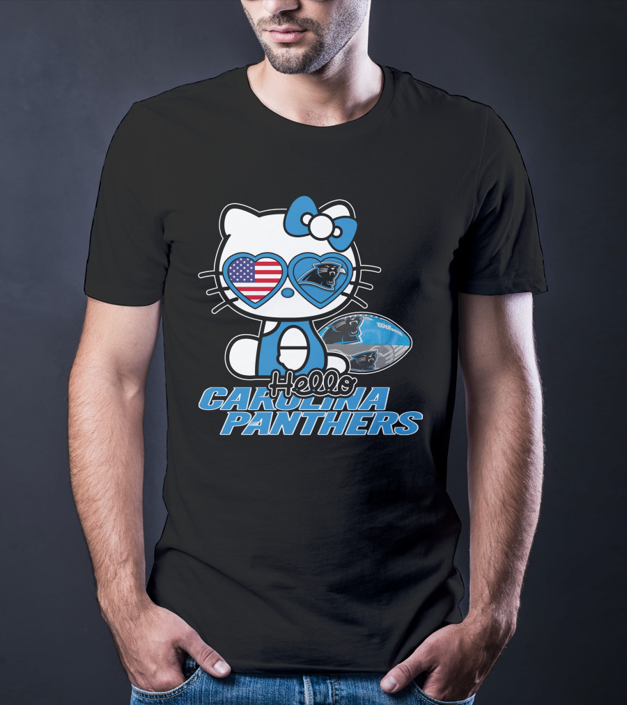 Hellokitty Carolina Panthers Football With American Flag Heart T-Shirt