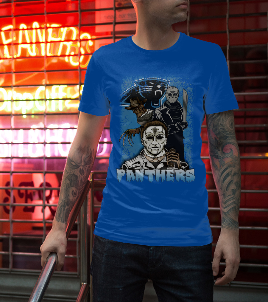 Carolina Panthers Horror Movie Villains Mashup T-Shirt