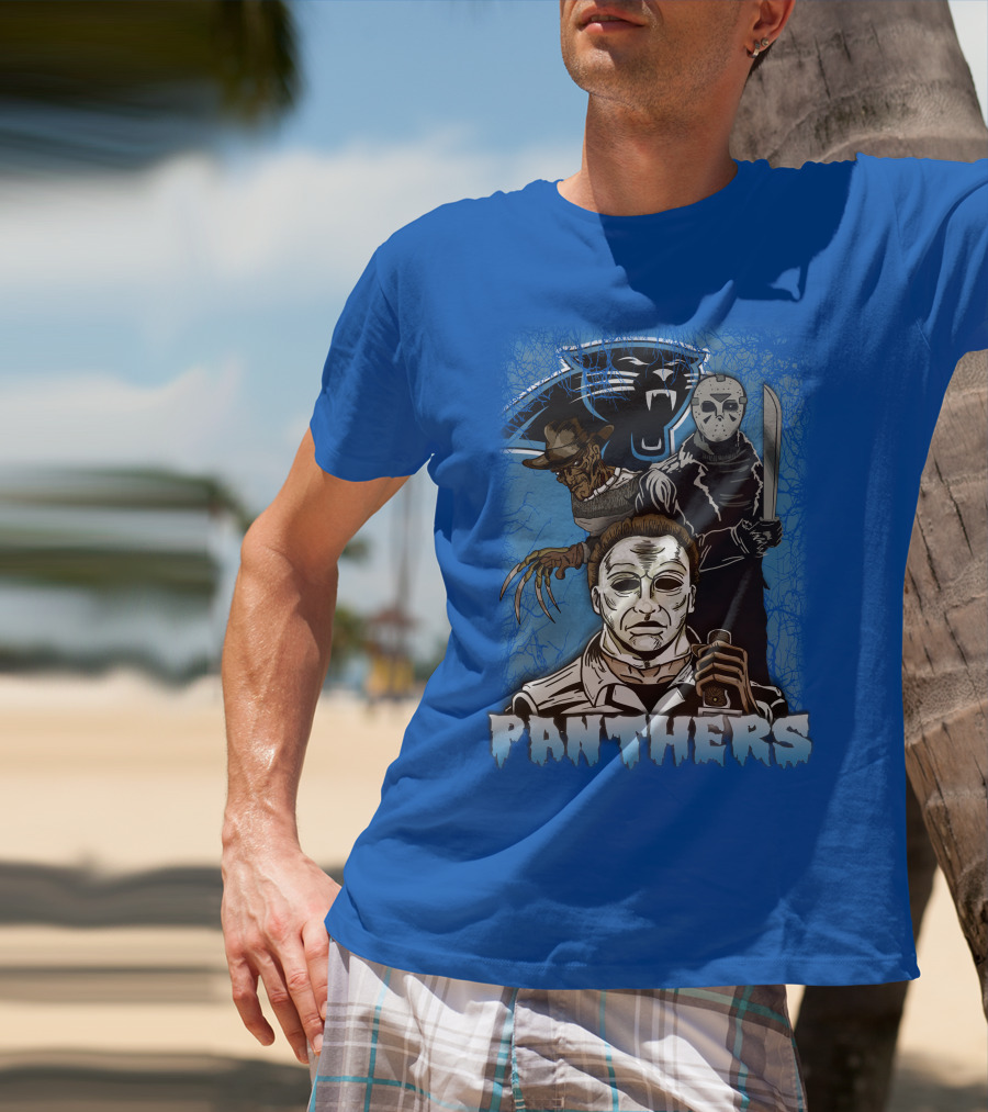 Carolina Panthers Horror Movie Villains Mashup T-Shirt