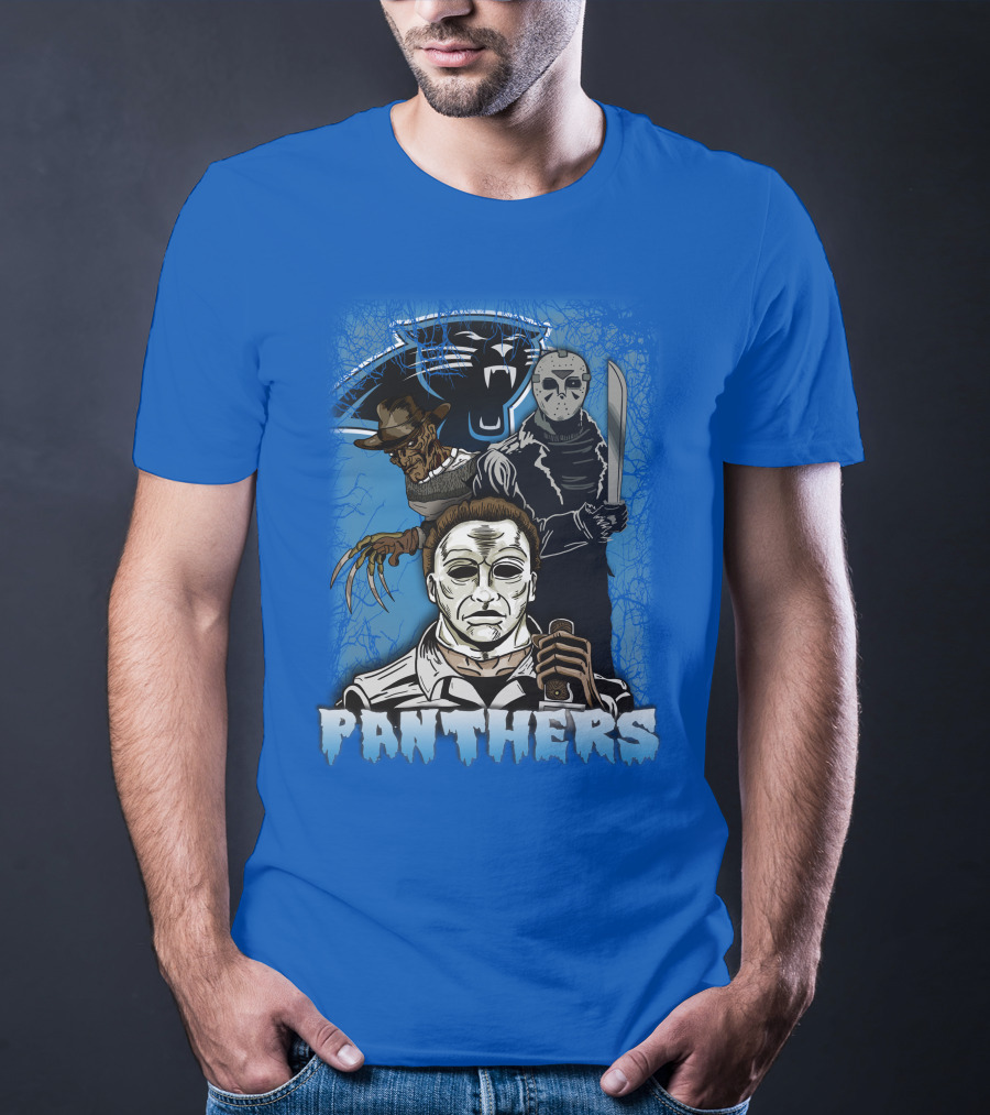 Carolina Panthers Horror Movie Villains Mashup T-Shirt