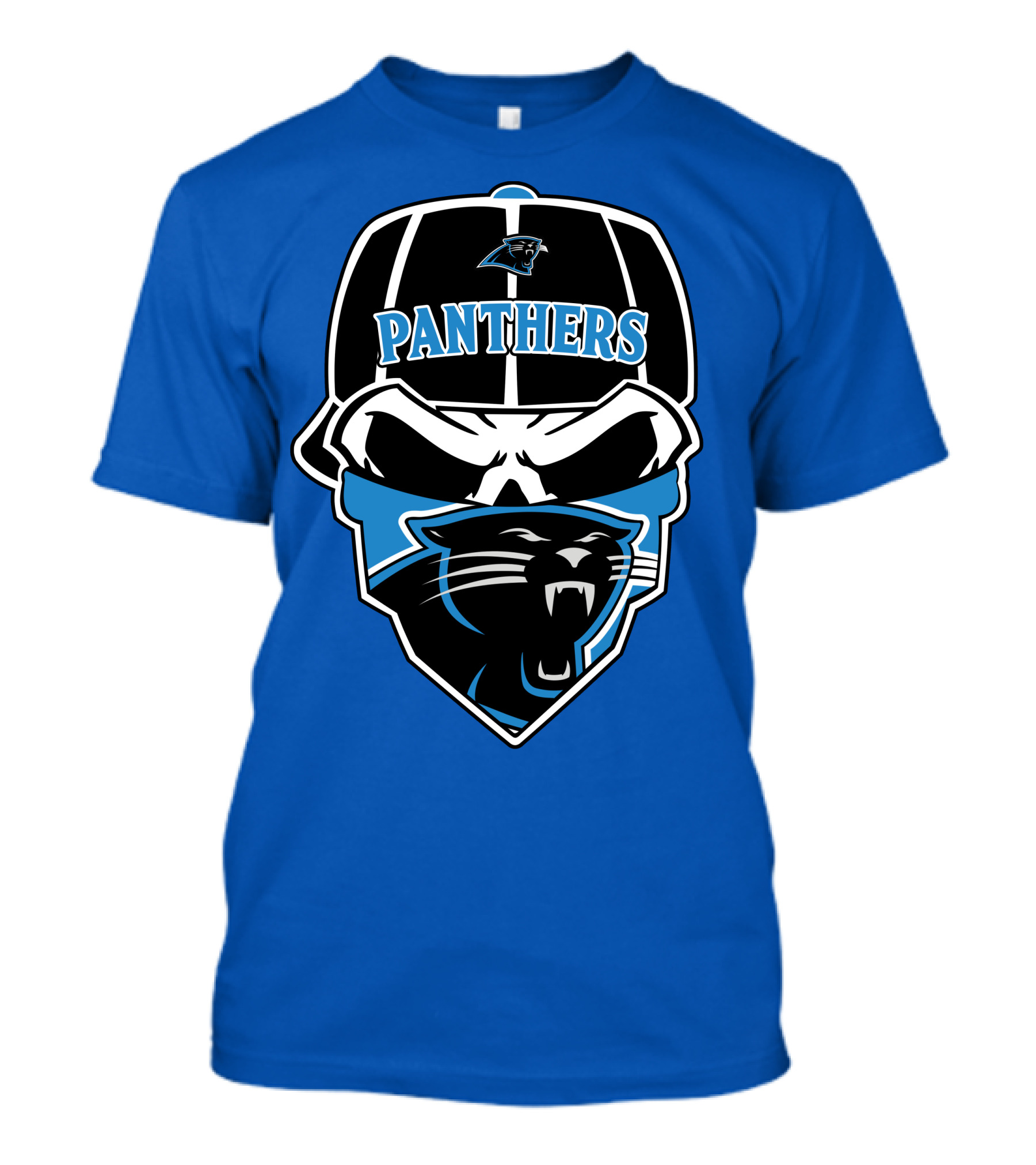 Carolina Panthers Logo And Skull With Bandana T-Shirt