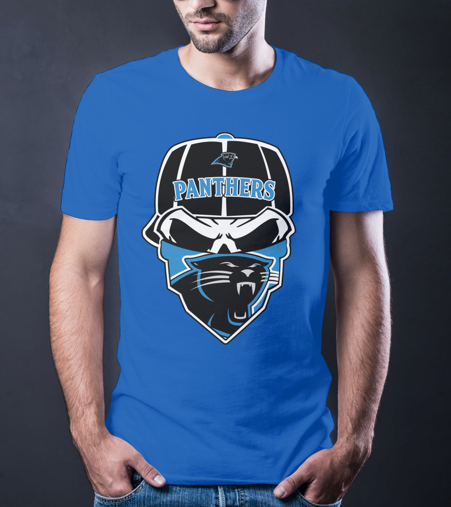 Carolina Panthers Logo And Skull With Bandana T-Shirt