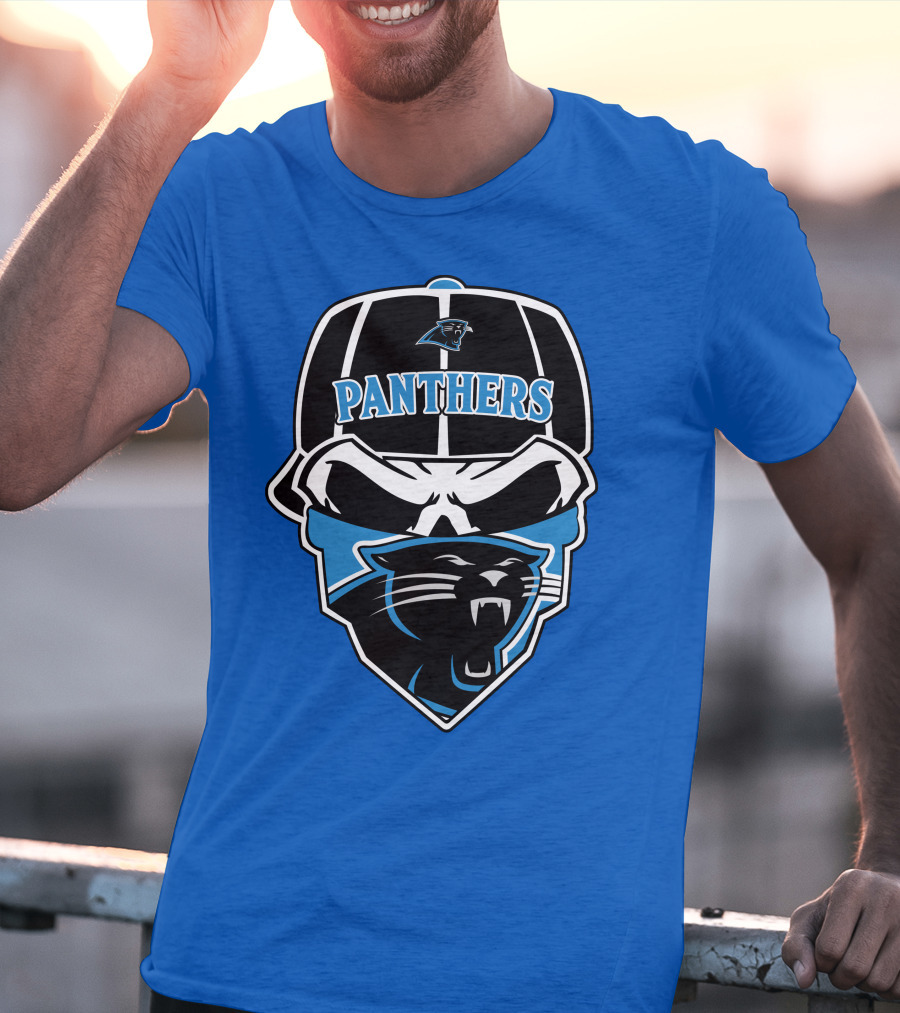 Carolina Panthers Logo And Skull With Bandana T-Shirt