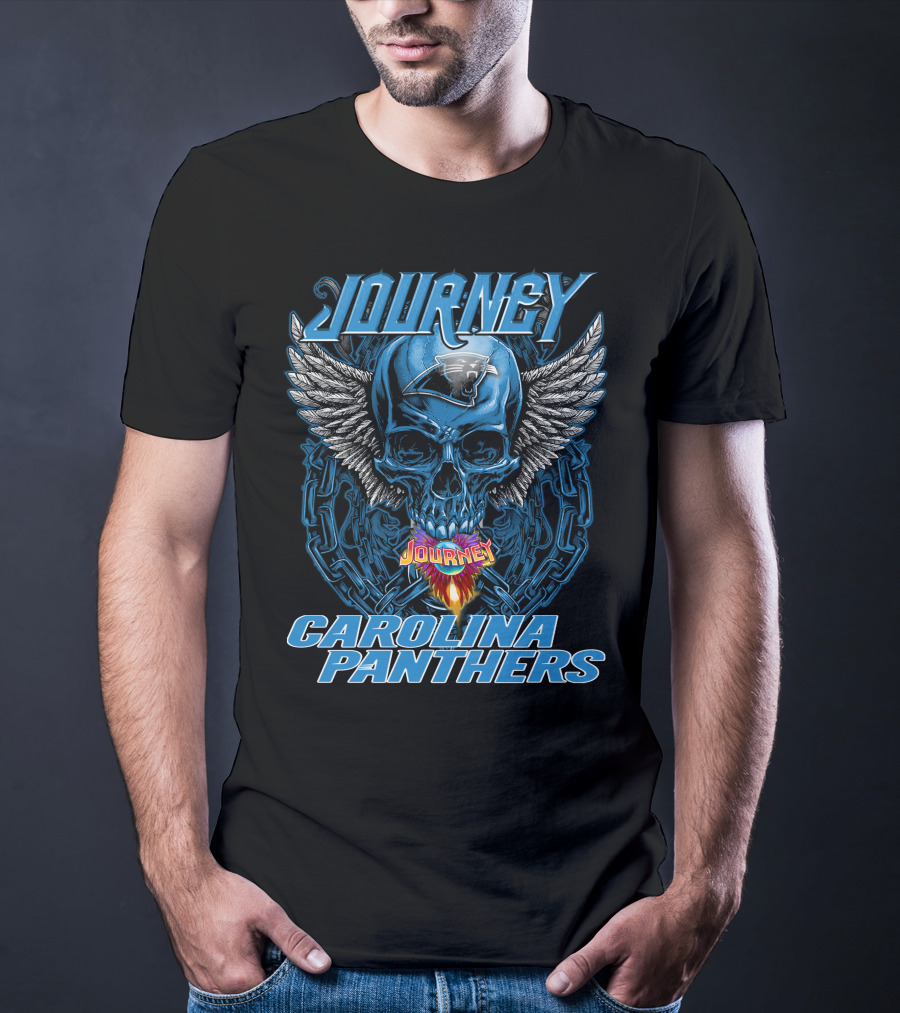 Journey Carolina Panthers Skull Wings Flame T-Shirt