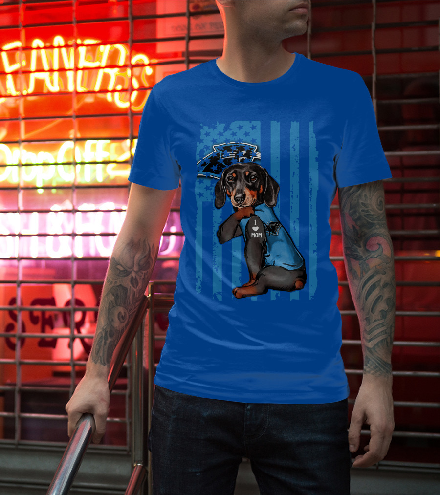 Dachshund I Love Mom Carolina Panthers Flag Stars T-Shirt