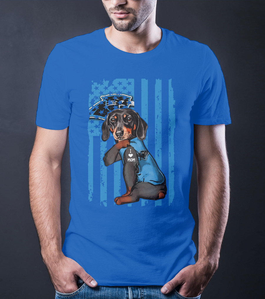 Dachshund I Love Mom Carolina Panthers Flag Stars T-Shirt