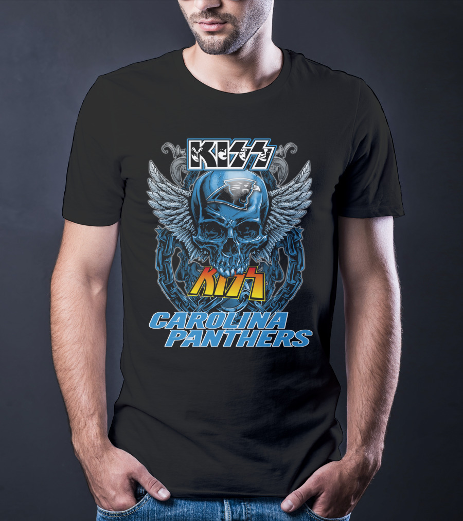 Kiss Carolina Panthers Skull With Wings And Chains T-Shirt