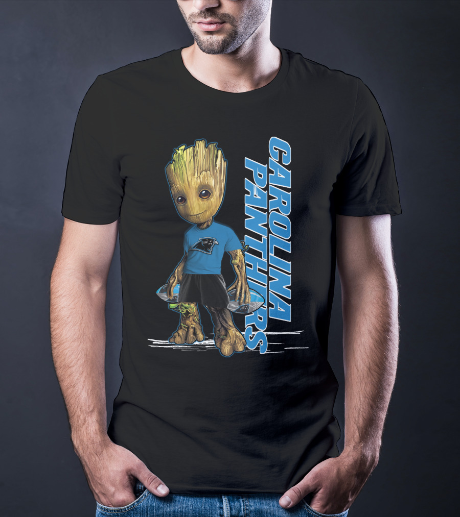 Groot Carolina Panthers Fan With Carolina Panthers Logo And Team T-Shirt
