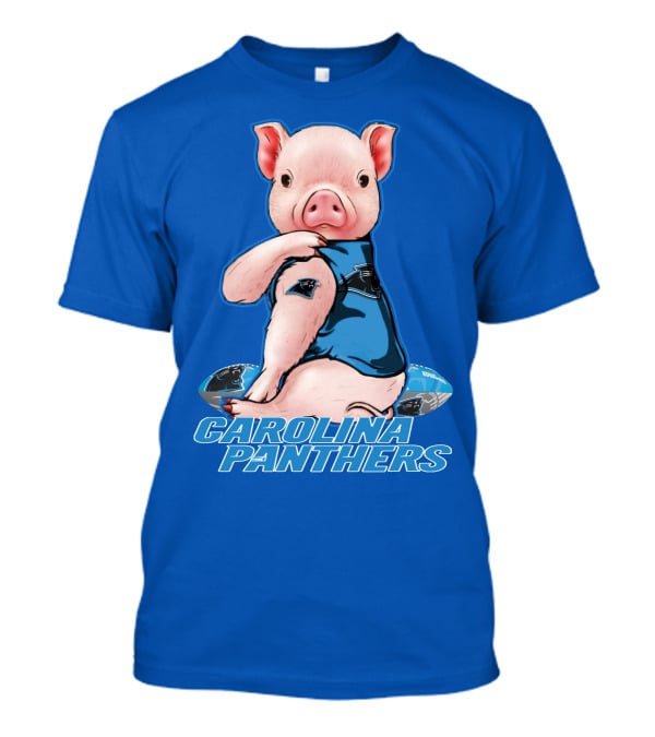 Pig Wearing Carolina Panthers Jersey With Football T-Shirt