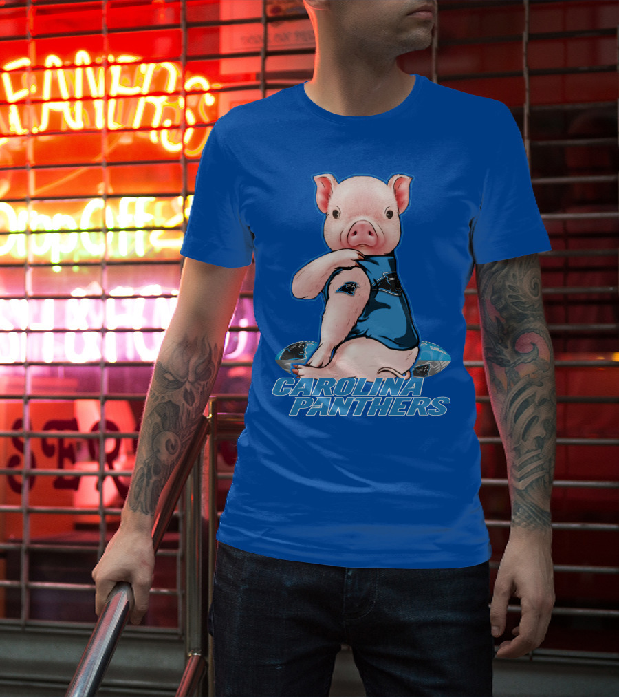 Pig Wearing Carolina Panthers Jersey With Football T-Shirt