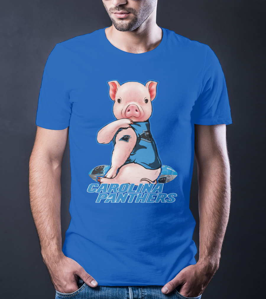 Pig Wearing Carolina Panthers Jersey With Football T-Shirt