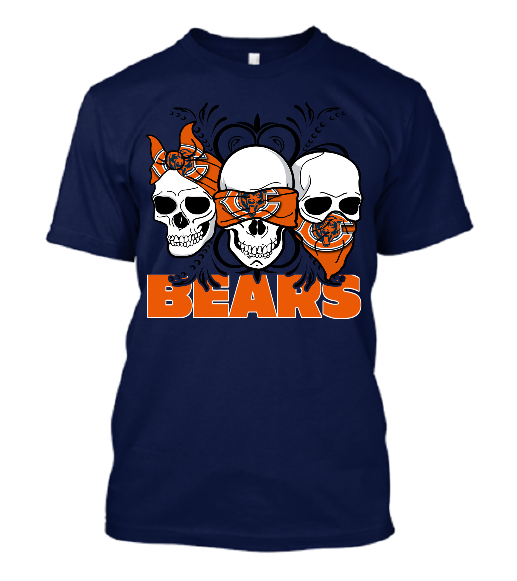 Bears Skull Trio Orange Bandana Football T-Shirt