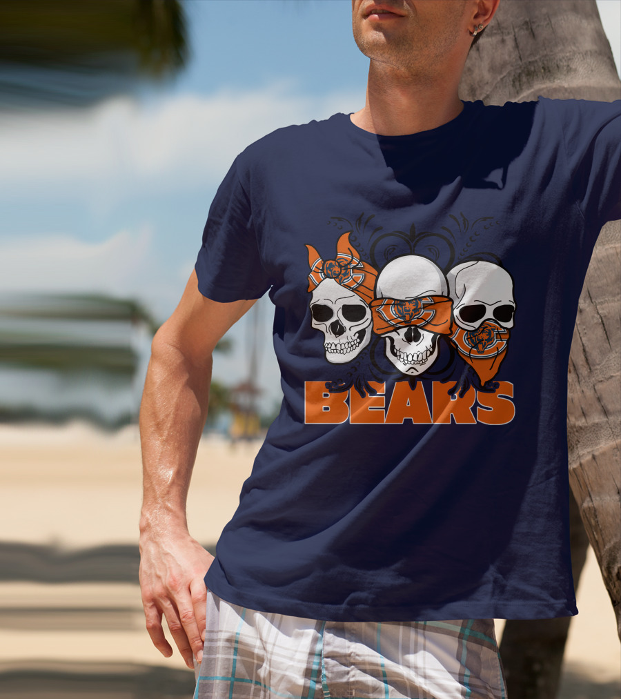Bears Skull Trio Orange Bandana Football T-Shirt