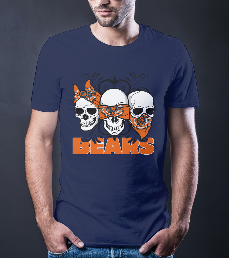 Bears Skull Trio Orange Bandana Football T-Shirt