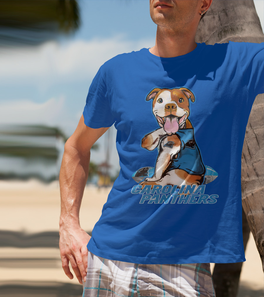 CAROLINA PANTHERS PITBULL TEAM SPIRIT WITH FOOTBALL AND TATTOOED JERSEY T-Shirt