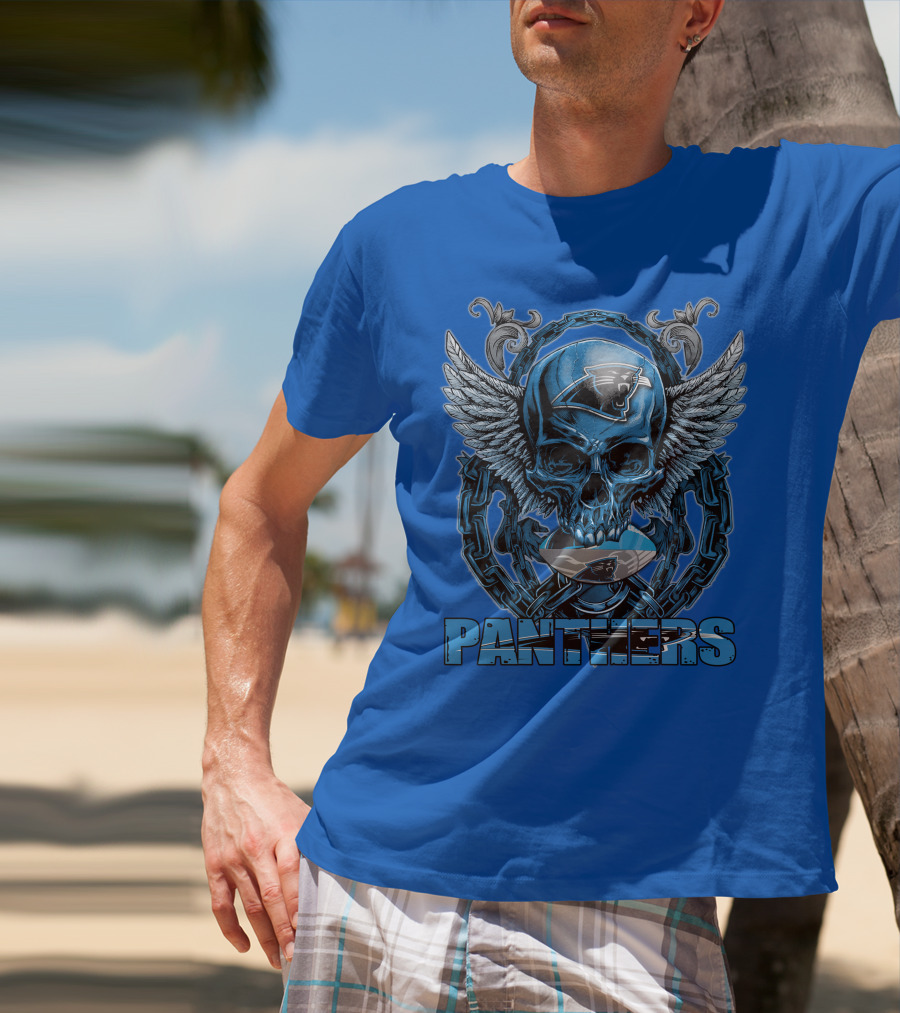 Skullfb PANTHERS Carolina Logo Wings Chains T-Shirt