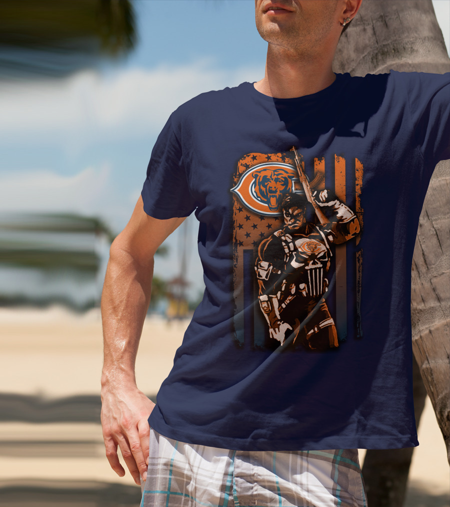 Chicago Bears Punisher Style Football T-Shirt