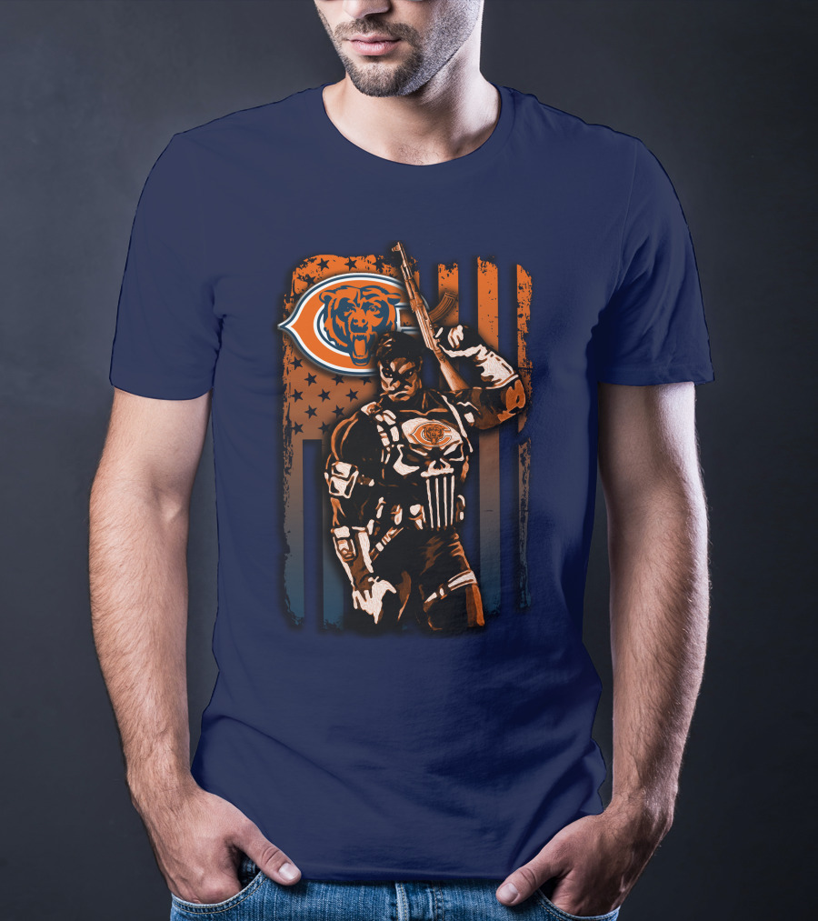 Chicago Bears Punisher Style Football T-Shirt