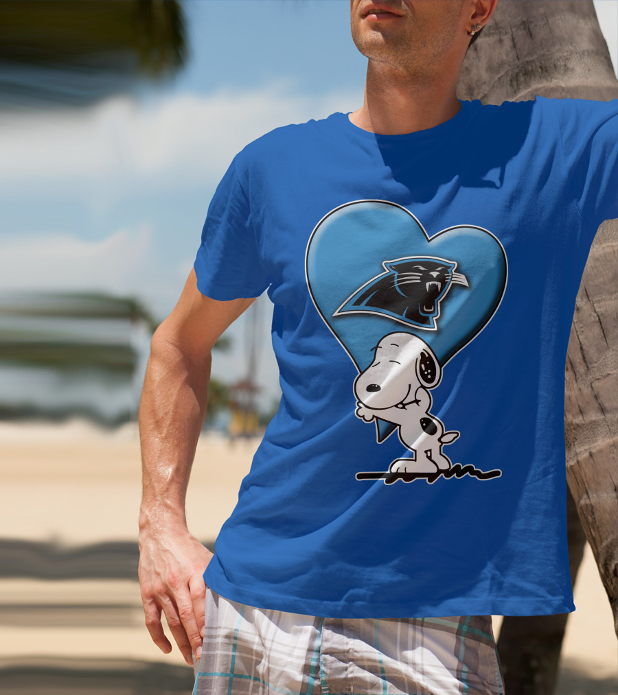 Snoopy Hugging Carolina Panthers Heart With Iconic T-Shirt