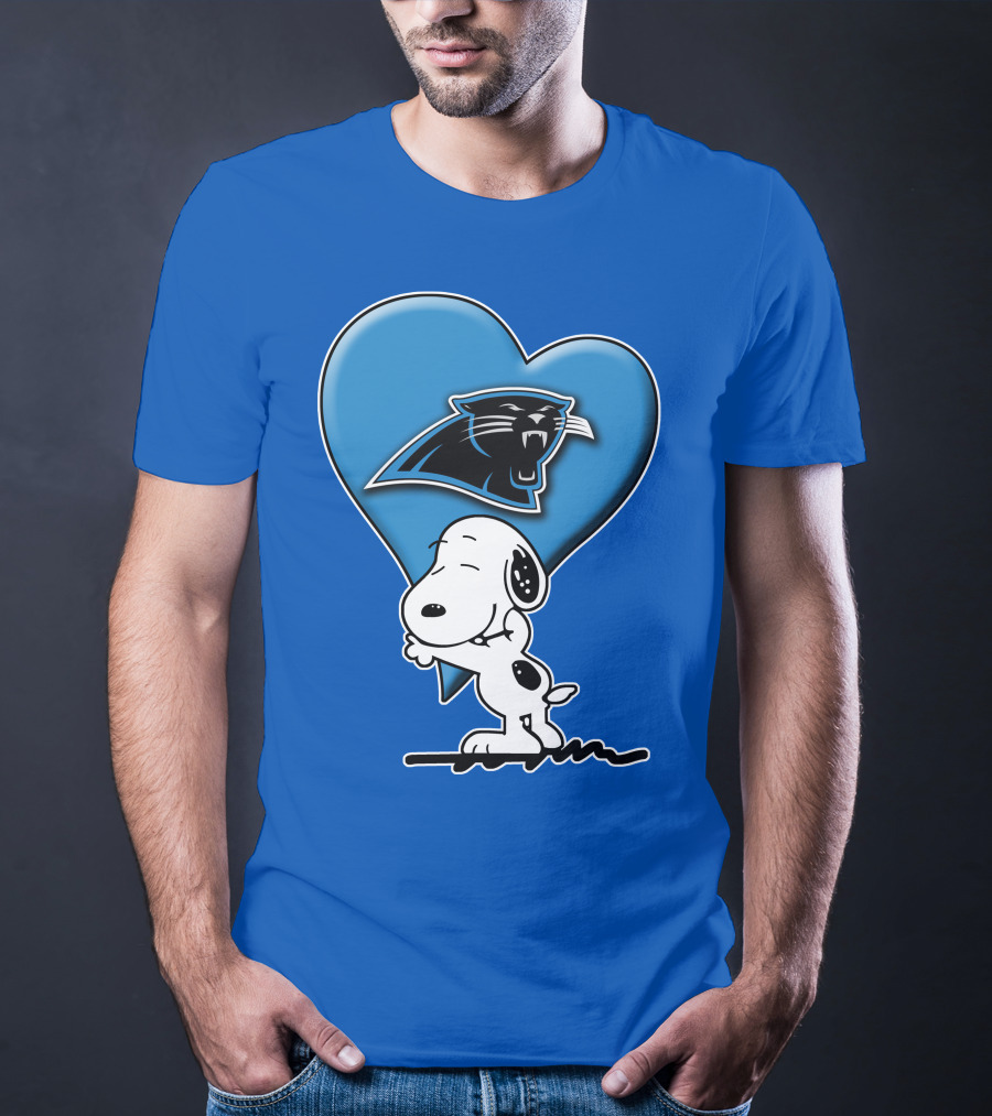Snoopy Hugging Carolina Panthers Heart With Iconic T-Shirt