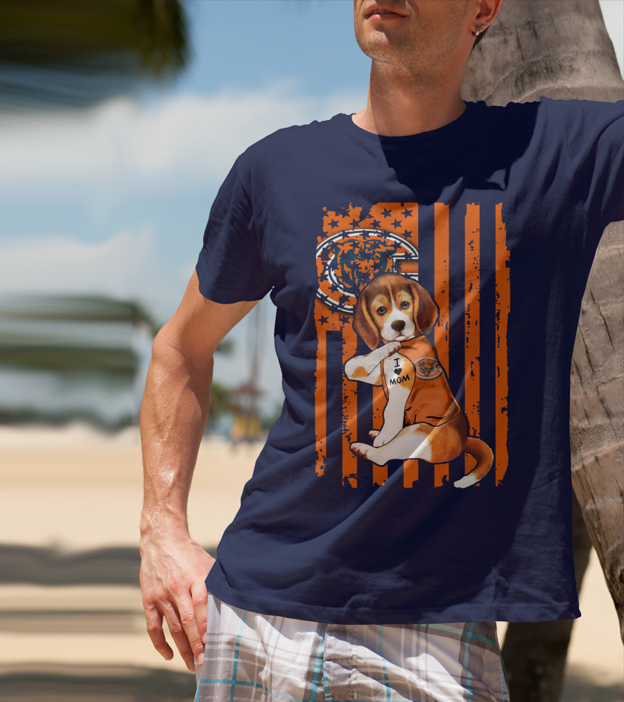 Beagle I Love Mom Chicago Bears Fan Flag T-Shirt