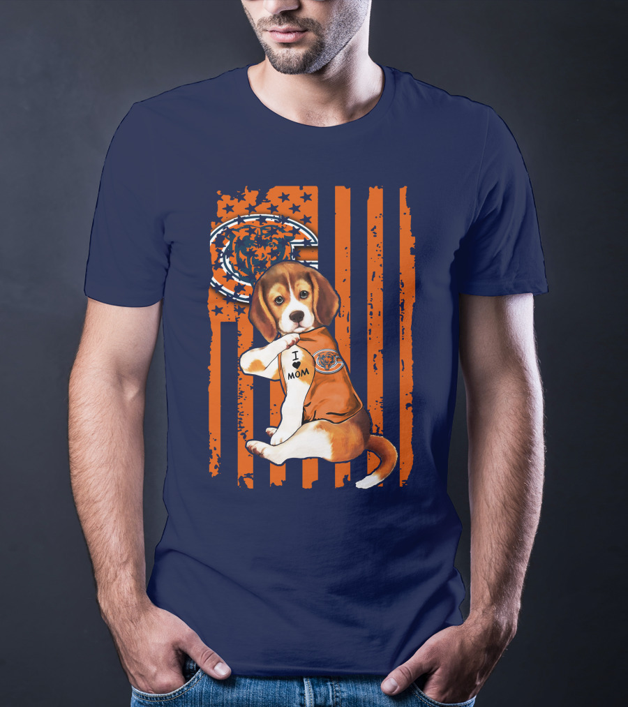 Beagle I Love Mom Chicago Bears Fan Flag T-Shirt