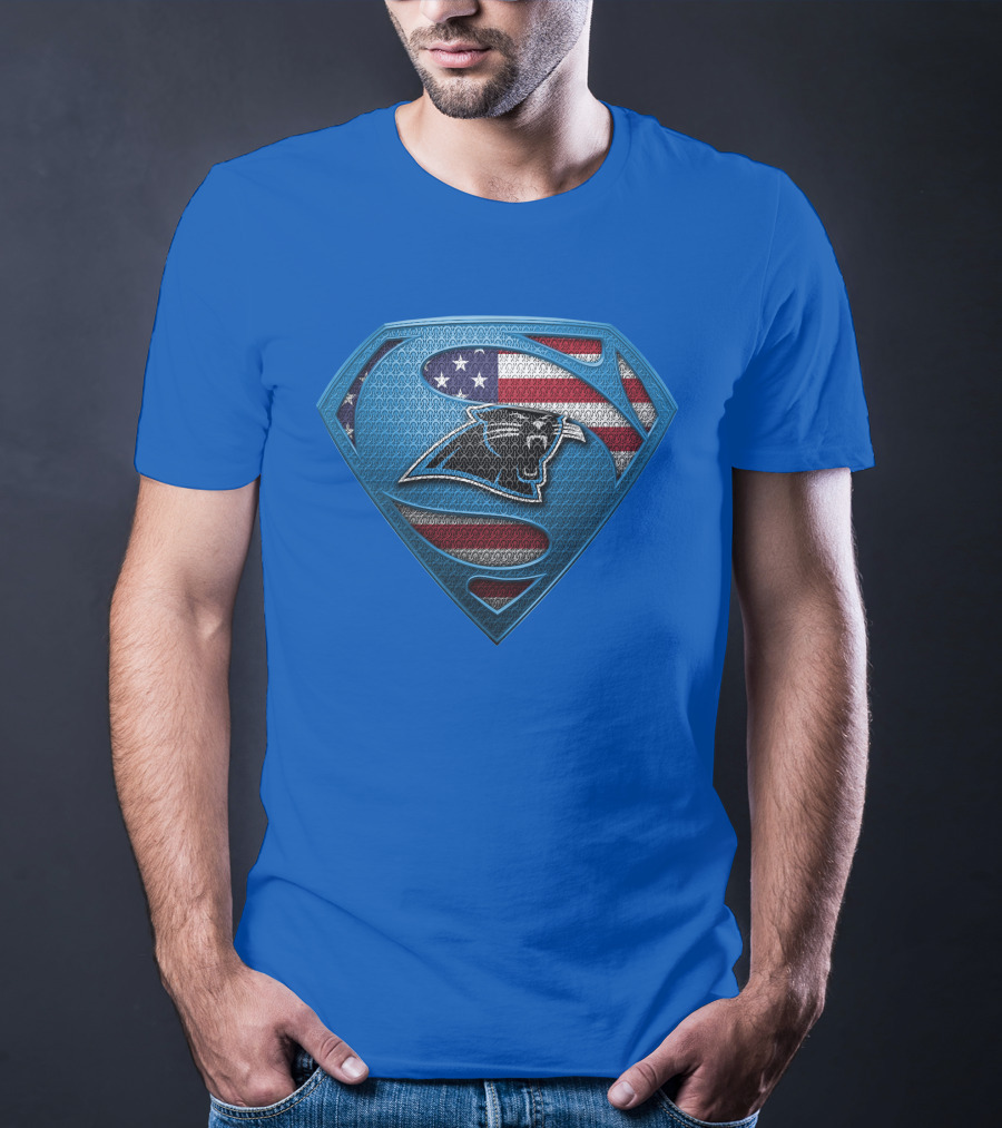 SPM Carolina Panthers American Flag Superman Emblem T-Shirt