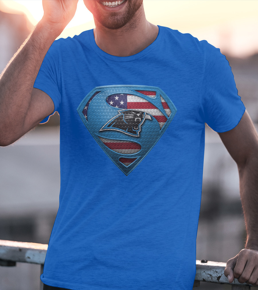 SPM Carolina Panthers American Flag Superman Emblem T-Shirt