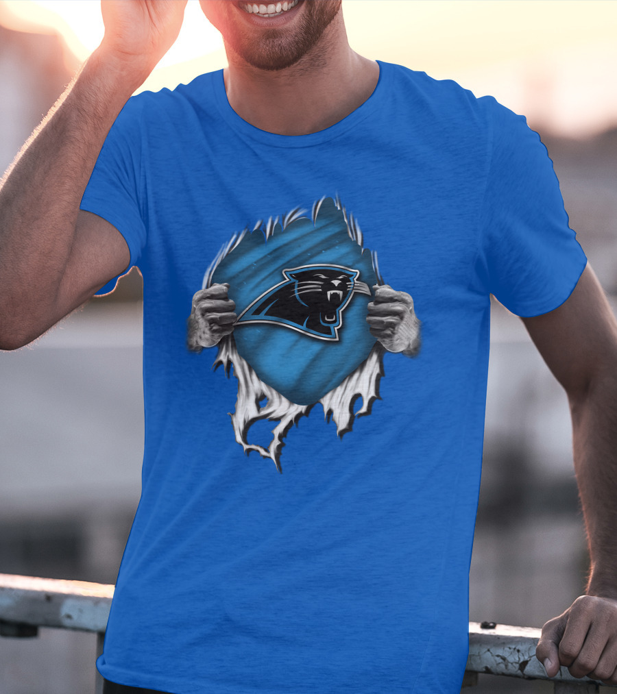Torn Carolina Panthers Blue Black Logo Hands Ripping T-Shirt