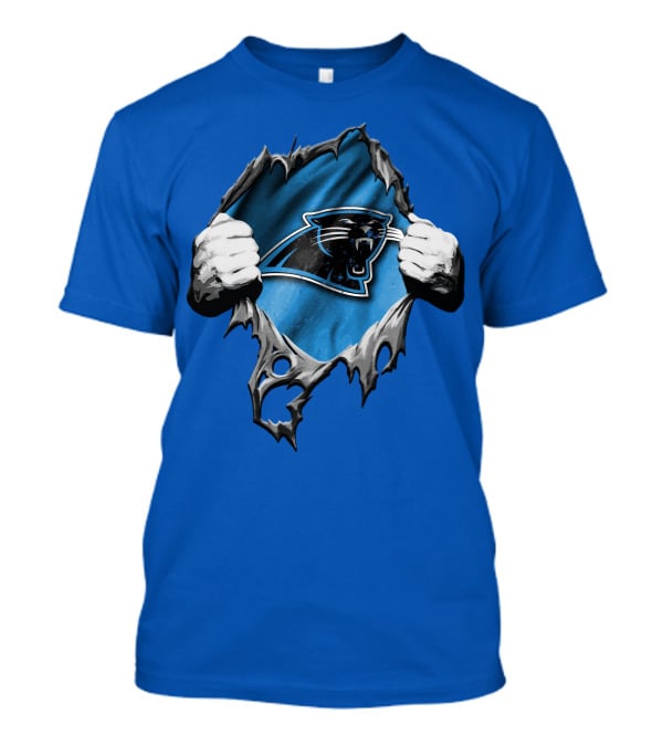 Torn Carolina Panthers Logo With Ripped Fabric And Clenched Hands T-Shirt
