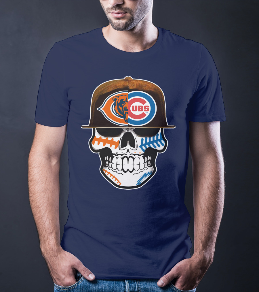 Chicago Bears Cubs Skull Cap Dual Logo Fusion T-Shirt