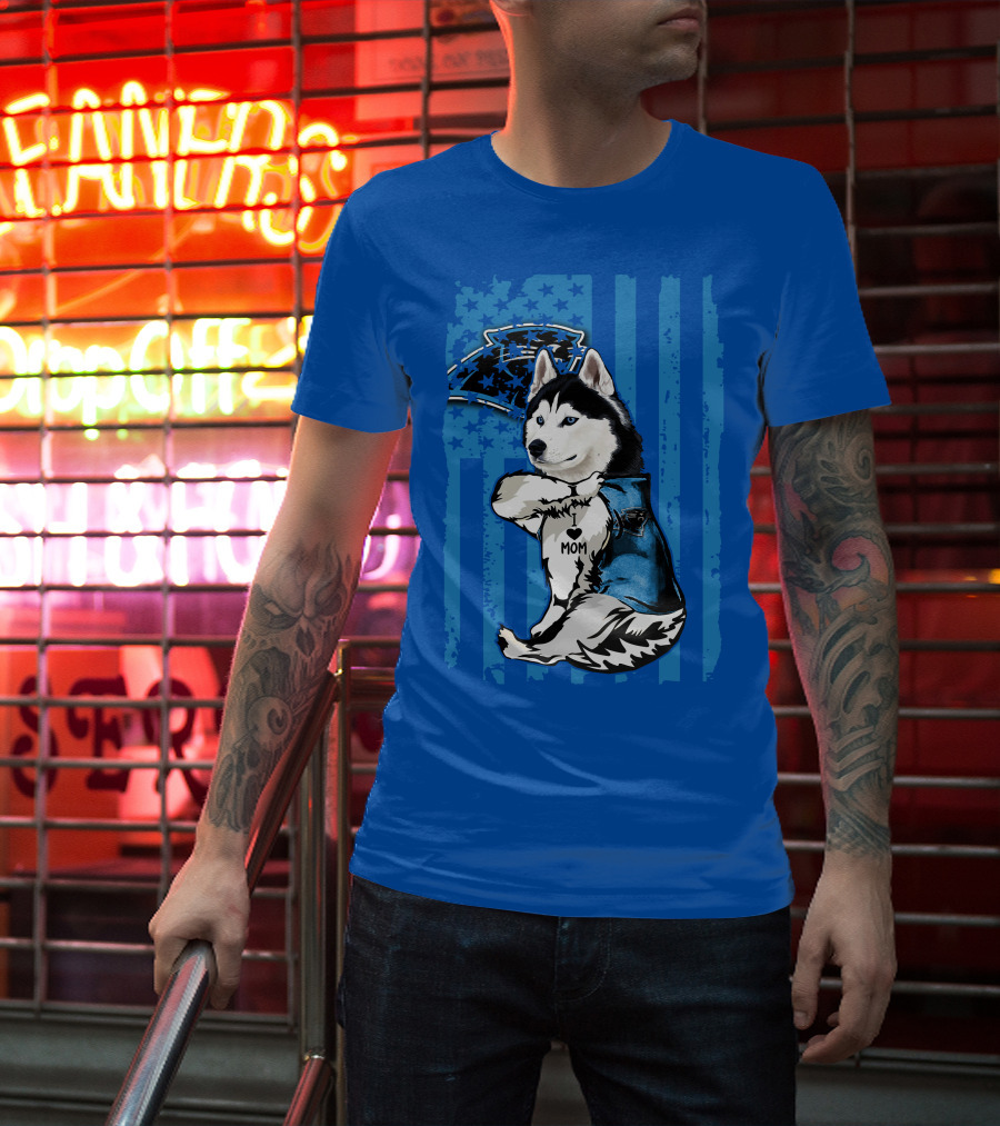 Siberian Husky Carolina Panthers I Love Mom Star T-Shirt