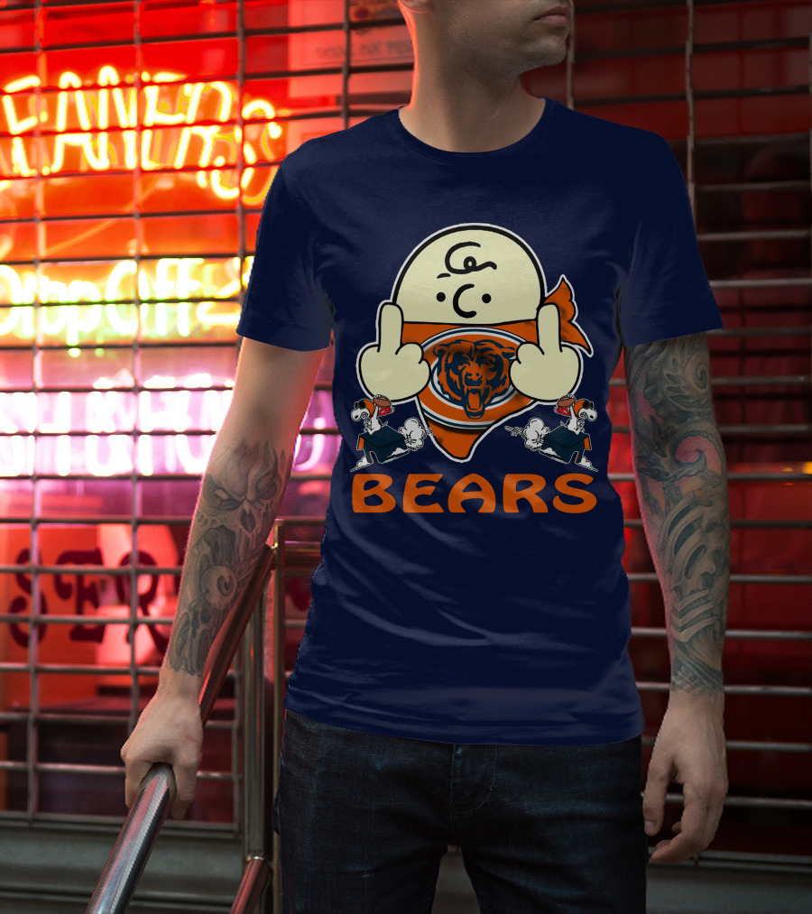 Chicago Bears Middle Finger Cartoon Logo With Orange Text And Vintage Sports Theme T-Shirt